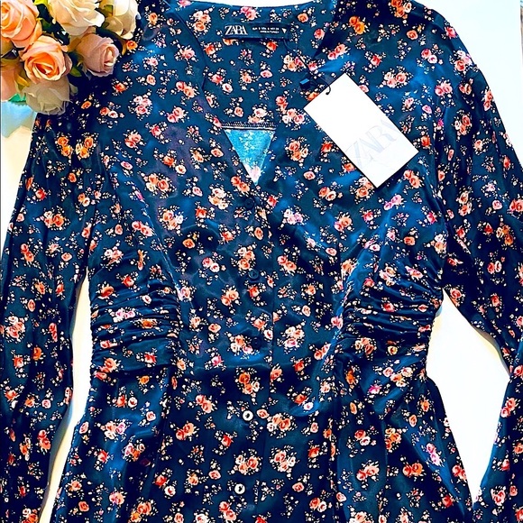 NWT ZARA Satin Vintage Boho flower print dress - Picture 3 of 6